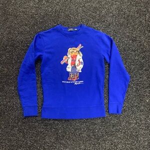 Polo Ralph Lauren Blue/White Ski Bear Crewneck Pullover Sweatshirt Size Small